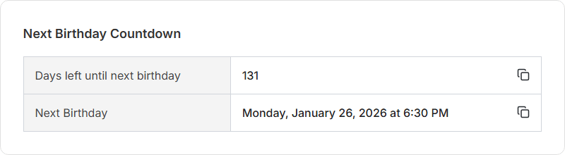 Get Countdown for Next Birthday
